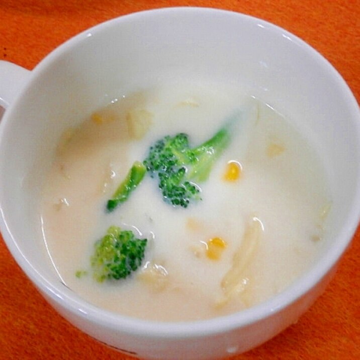 コーン・キャベツ・ブロッコリーの豆乳スープ